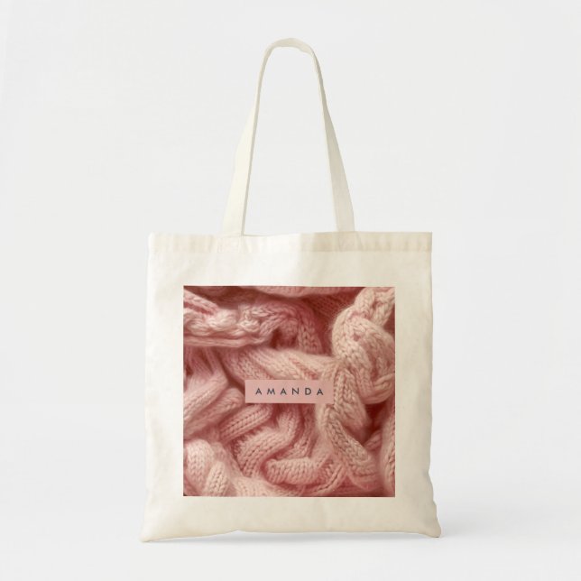 Personalized Personalized Pink Cable Knit  Tote Bag (Front)