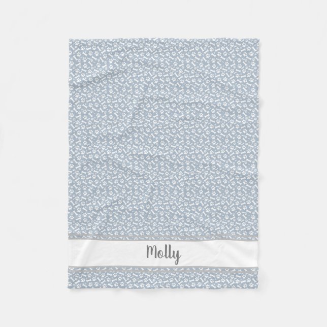 Personalized Pet Blanket - Paw Prints Dog Bones (Front)