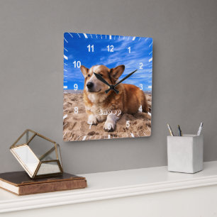 Personalized Pet Cat Dog Photo Name Square Wall Clock