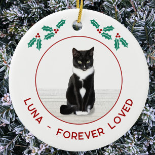 Personalized Pet Cat Memorial Christmas Photo Ceramic Ornament