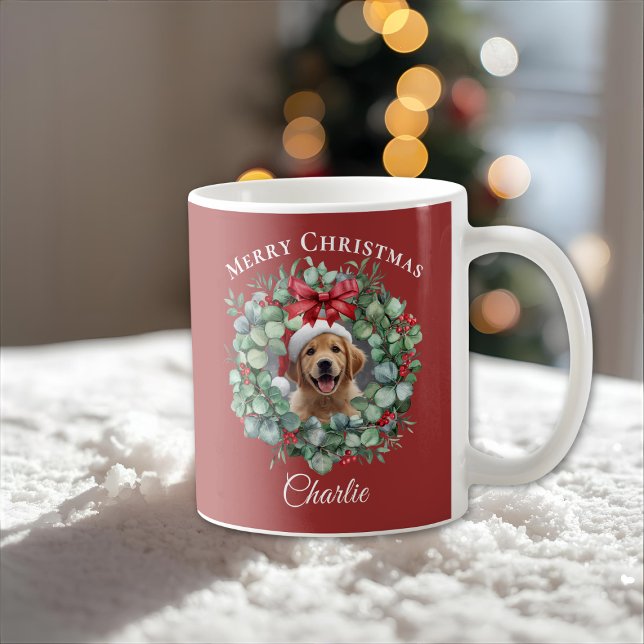 Personalized Pet Christmas Mug with Wreath & Name (Creator Uploaded)