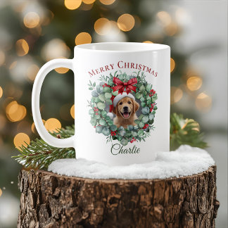 Personalized Pet Christmas Mug with Wreath & Name