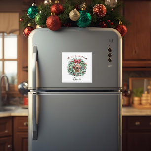 Personalized Pet Christmas with Wreath & Name Magnet