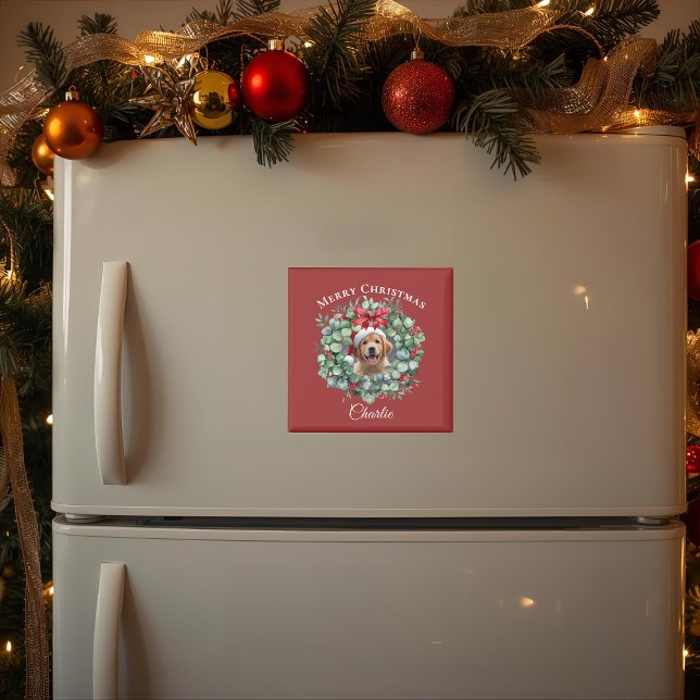Personalized Pet Christmas with Wreath & Name Magnet (Creator Uploaded)