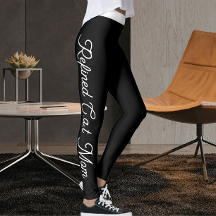 Personalized Pet Lover White Script Black Cat Mom Leggings