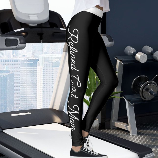 Personalized Pet Lover White Script Black Cat Mom Leggings (Creator Uploaded)