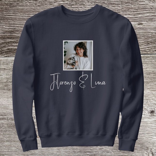 Personalized Pet Lovers Photo Script Name Cat Mom Sweatshirt (Creator Uploaded)