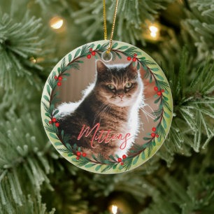 Personalized Pet Photo Christmas Pattern Ceramic Ornament