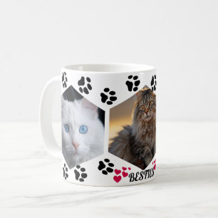Personalized Pet Photo Collage Paw Prints Pattern Coffee Mug