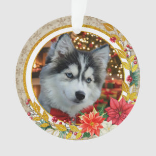 Personalized Pet Photo "Love" Gold Glitter Ornament
