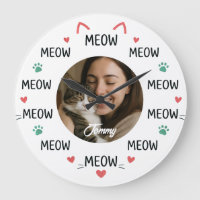 Personalized Pet Photo Wall Clock with 'MEOW'