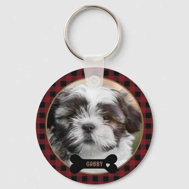 Personalized Pet  Red Plaid photo Key Ring (Front)