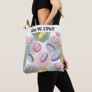 Personalized Pharmacy Tote Bag Pink Purple Grey