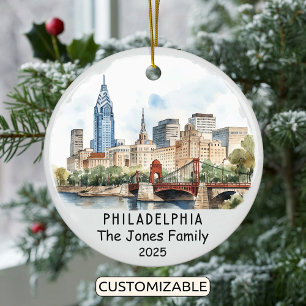 Personalized Philadelphia Ornament, Pennsylvania Ceramic Ornament