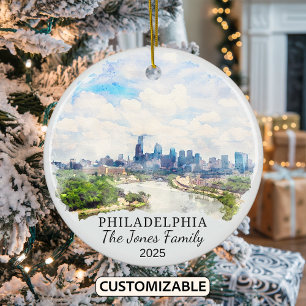 Personalized Philadelphia Ornament, Pennsylvania Ceramic Ornament