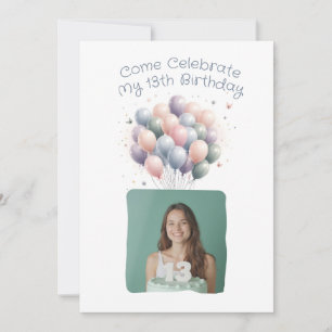 Personalized Photo 13th Birthday Balloons Invitation