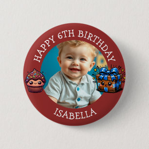 Personalized Photo, Age and Name Birthday   6 Cm Round Badge
