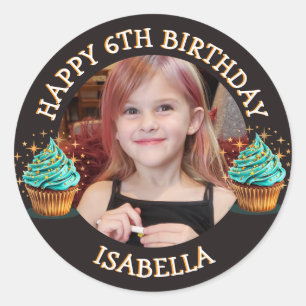 Personalized Photo, Age and Name Birthday Classic Round Sticker