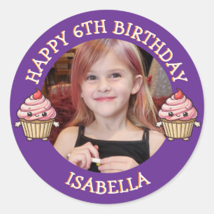 Personalized Photo, Age and Name Birthday Classic Round Sticker
