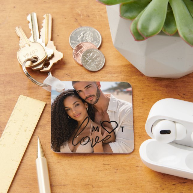 Personalized Photo and Monogram Text Photo Collage Key Ring (Desk)