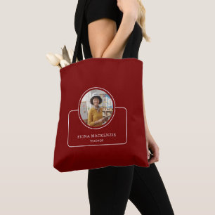 Personalized Photo and Name with Title Deep Red Tote Bag