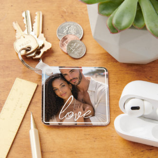 Personalized Photo and Text Photo Collage Key Ring