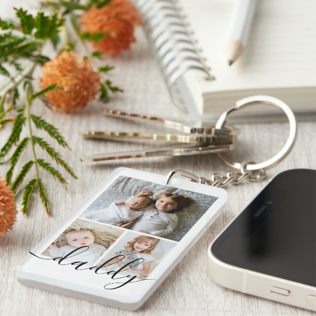 Personalized Photo and Text Photo Collage Key Ring (Front Right)