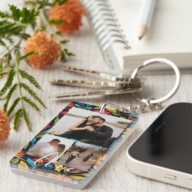 Personalized Photo and Text Photo Collage  Key Ring (Front Right)
