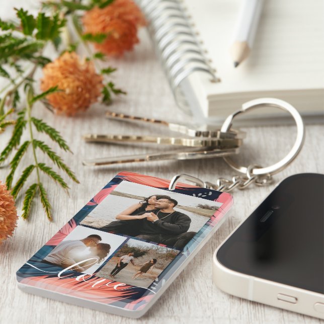 Personalized Photo and Text Photo Collage  Key Ring (Front Right)