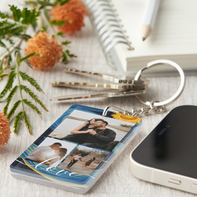 Personalized Photo and Text Photo Collage  Key Ring (Front Right)