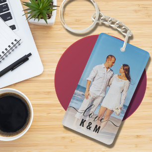Personalized Photo and Text Photo Collage Modern Key Ring