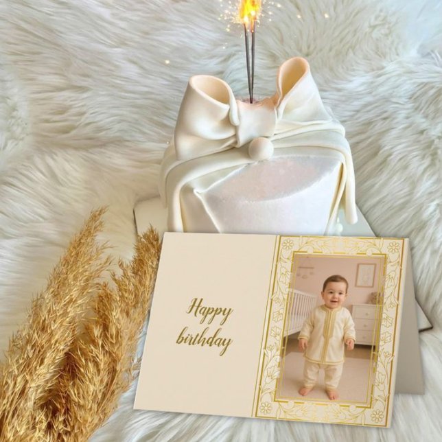 Personalized Photo Birthday Card —Floral frame (Creator Uploaded)