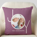 Personalized  Photo Christmas Holiday Purple Cushion<br><div class="desc">This stylish Christmas Holiday Photo Pillow is decorated with the word JOY in white on a purple plumb background.
Easily customizable with your photo and name.</div>
