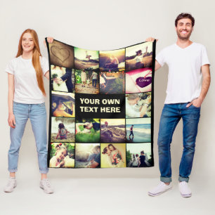 Personalized photo collage fleece blanket
