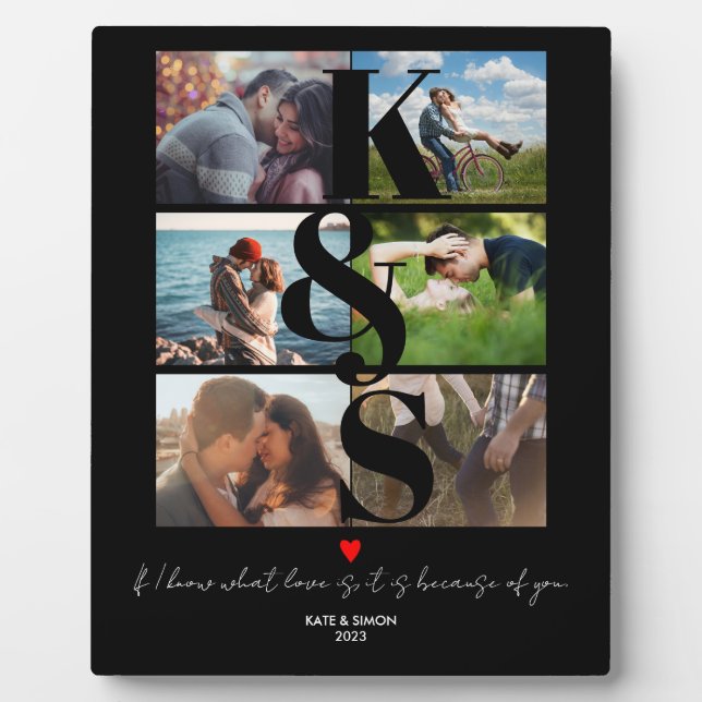 Personalized Photo Collage Gift Couples Initial Plaque (Front)