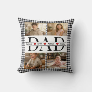 Personalized Photo Collage & Kids' Names "DAD" Cushion