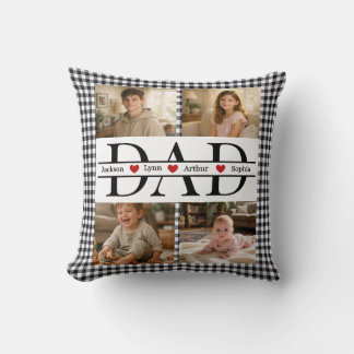 Personalized Photo Collage & Kids' Names "DAD" Cushion