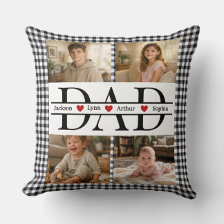 Personalized Photo Collage & Kids' Names "DAD" Cushion
