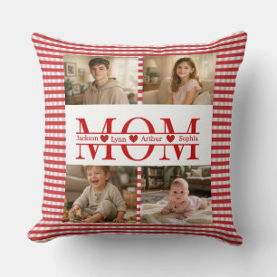 Personalized Photo Collage Mom Heart & Kids Name Cushion
