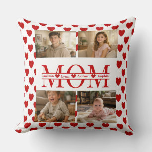 Personalized Photo Collage Mom Heart & Kids Name Cushion