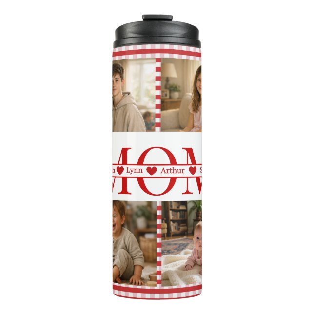 Personalized Photo Collage Mom Heart & Kids Name Thermal Tumbler (Front)