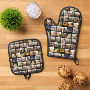 Personalized Photo Collage Oven Mitt & Pot Holder Set