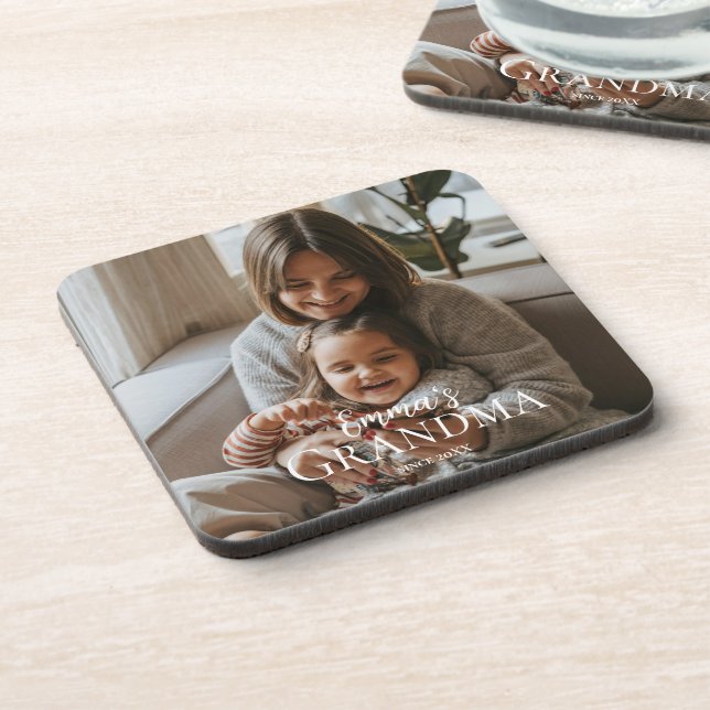 Personalized Photo & Custom Text Grandma Since -  Coaster (Left Side)