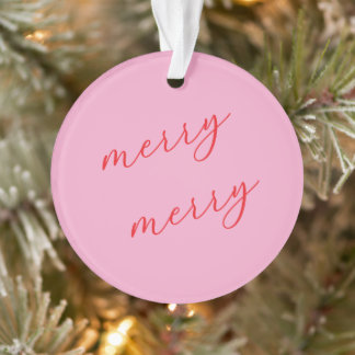 Personalized Photo Elegant Script Pink Christmas Ornament