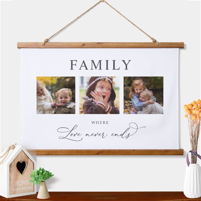 Personalized Photo Family Where Love Never Ends Hanging Tapestry (Creator Uploaded)