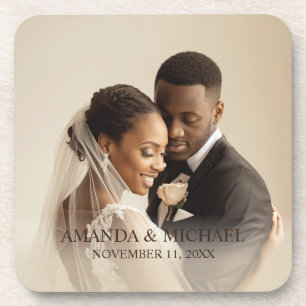 Personalized Photo Favor with Names & Wedding Date Coaster