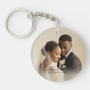 Personalized Photo Favor with Names & Wedding Date Key Ring