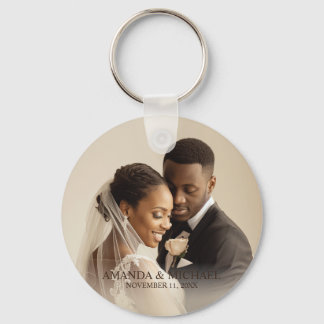 Personalized Photo Favor with Names & Wedding Date Key Ring