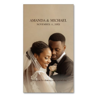 Personalized Photo Favor with Names & Wedding Date Magnetic Business Card