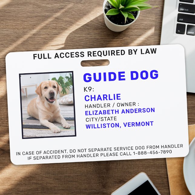 Personalized Photo Guide Dog Service Dog ID Badge (Creator Uploaded)